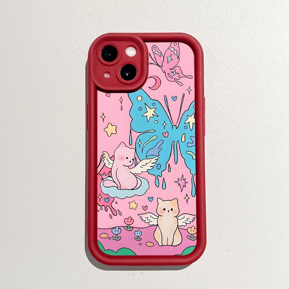 Soft Silicone Square Ladders Cartoon Pattern Full Cover Camera Protection Shockproof Case for iPhone Infinix Tecno Vivo