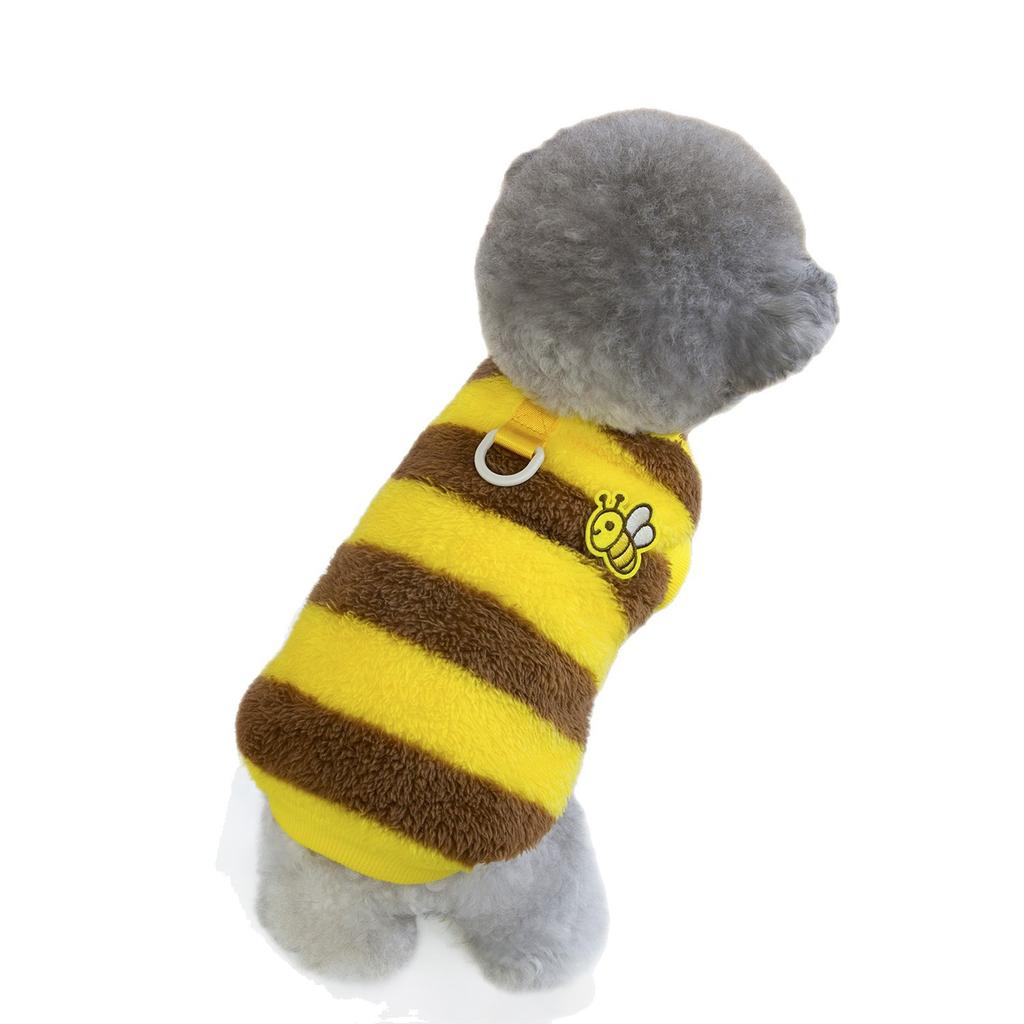 Winter Thickened Warm Cold-Resistant Bee Fleece Two-Leg No Hood Dog Cat Pet Clothes for Bichon Pomeranian Small Breeds Winter Apparel