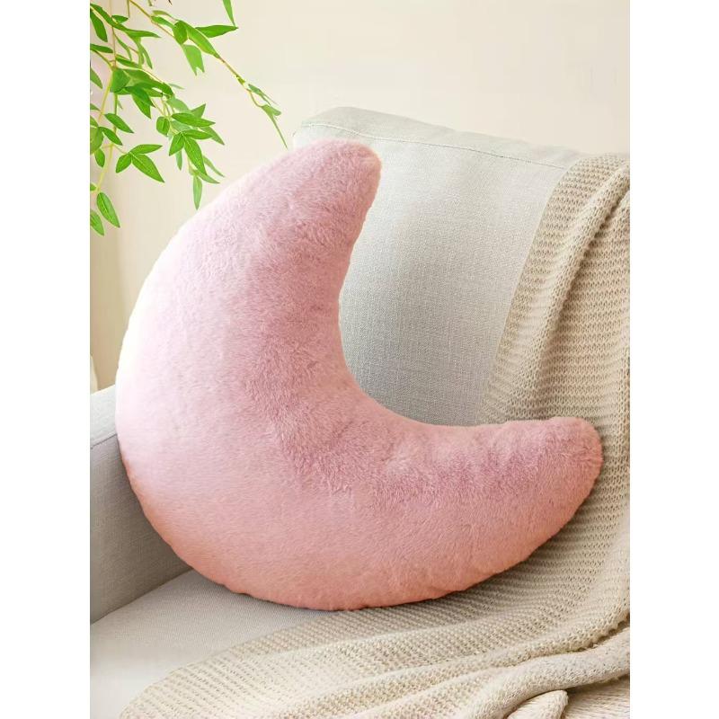 Декоративная подушка-месяц, Варианты для кемпинга, Мягкий плед из искусственного кролика, Форма месяца, Плюшевый коврик для пола, Декоративный height :30cm розовый