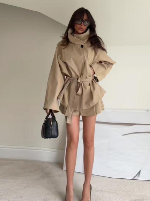 Dámský podzimní trenčkot 2025, intelektuální styl, s manžetami na kravatu