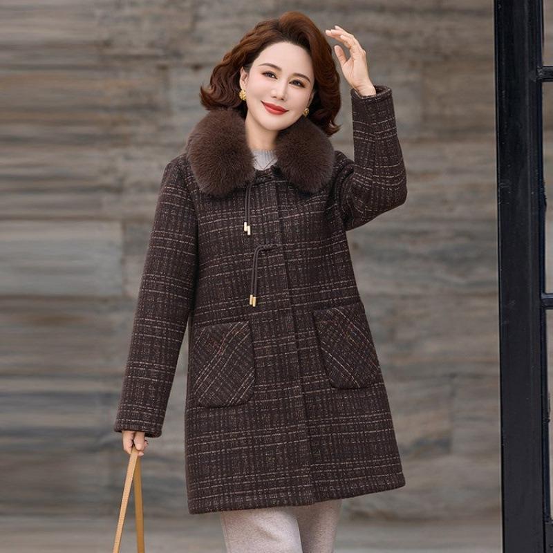 

Зимняя бархатная утолщенная куртка из искусственного норкового бархата длинное женское клетчатое шерстяное пальто 5XL [Recommended 150-80 kg]