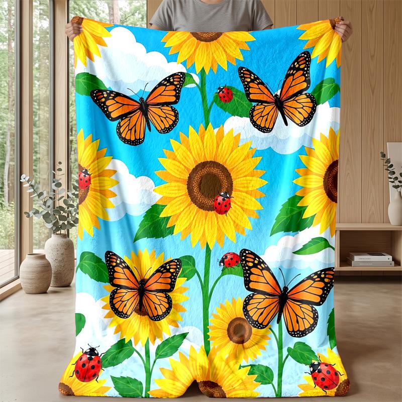 Sunflower Butterfly Fantasy Theme blanket Lightweight Warm Flannel Blanket Decorative Throw Blanket for Home Decoration