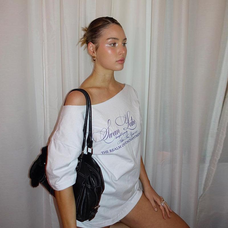 Casual Relax Woman T-shirt Letter 2025 Women Hot New Versatile Street Atmosphere Style Fashionable Chick Summertime Tops