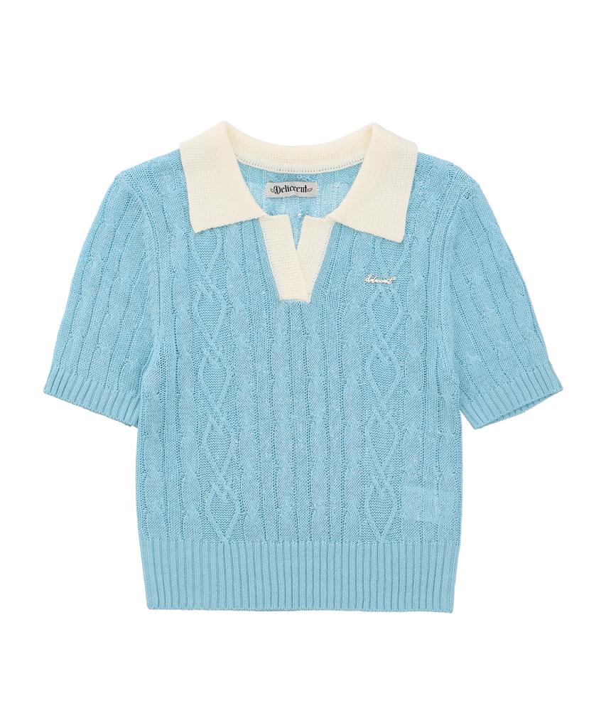DELICCENT Contrast Collar Knit [Sky Blue]