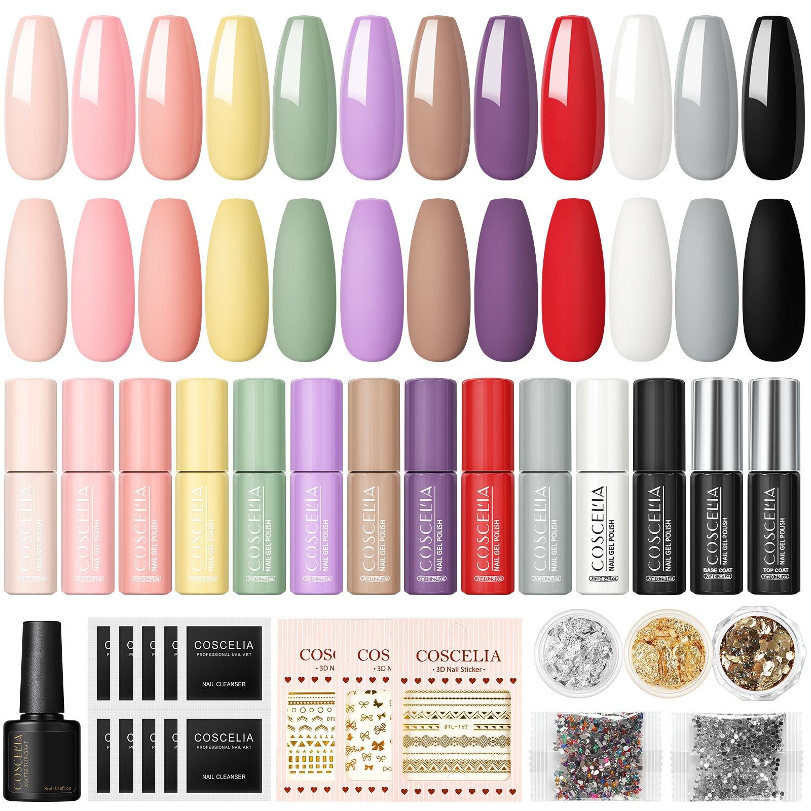 

COSCELIA 12 цветов 7 мл гель-лак для ногтей с матовым верхним базовым покрытием Краска салфетки для чистки ногтей наклейки набор гелей для маникюра