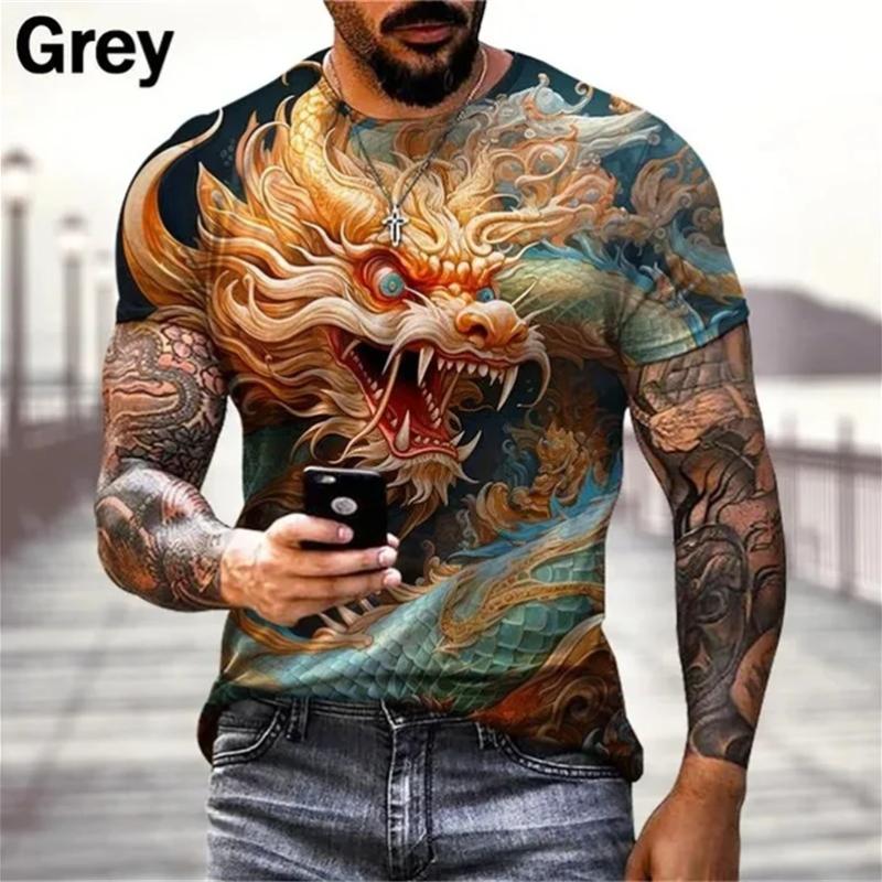 

Крутые футболки с 3D принтом китайского дракона, мужская мода, уличные повседневные забавные топы в стиле хип-хоп, футболки, трендовая индивидуальная мужская и женская одежда 4XL