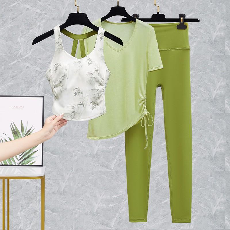 Women Dance Outfit Backless Crop Top High Waist Leggings 2Pcs Set Stage Performance