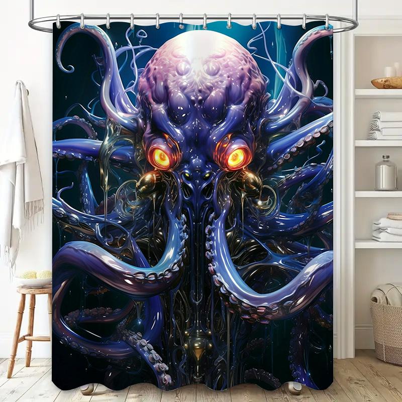 Oktopus-Duschvorhang mit LED-Lichteffekt für Badezimmerdekoration Dunkelblau Lila Design Heimdekoration