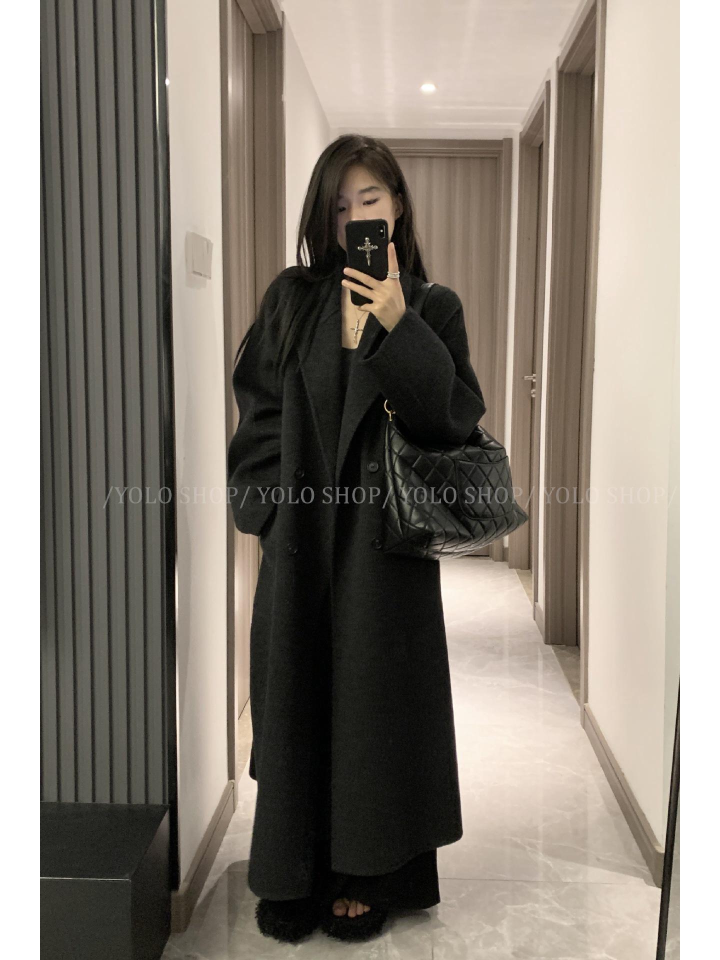 

YOLO SHOP Премиальное двустороннее шерстяное пальто, стандартное плечо, утолщенный кашемир для осени/зимы, маленький размер. M темно-серого