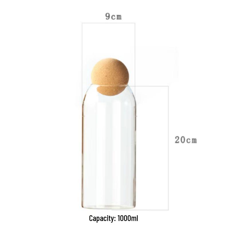 Spherical Cork-Sealed Glass Storage Jar for Cereal