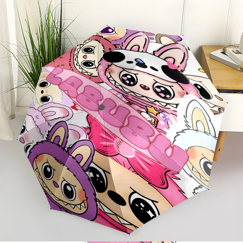 Labubu Print Automatic Open Close Umbrella, Portable Foldable Umbrella, for Outdoor Commute Camping Trip, Ideal Birthday Gift