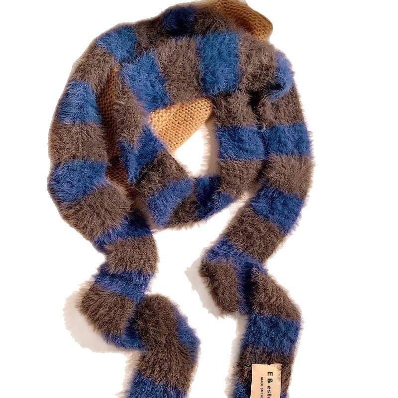 Y2K Girls Knitted Striped Scarf Winter Warm Neck Slim Women Long Scarves Fashion Streetwear Skinny Scarf Decorative Neckerchief
