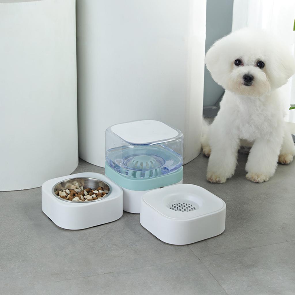 Automatischer Hunde Katzen Futterautomat Wasserspender Futterspender 2 Haustierfutternäpfe für Hund Welpe Kätzchen Grün und Grau