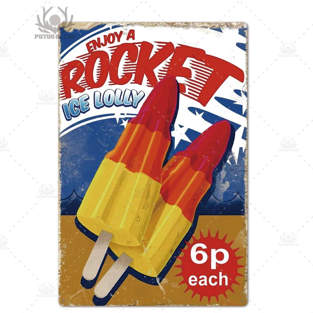 Putuo Decor Ice Cream Tin Sign Plaque Metal Plate Vintage Ice Lolly Retro Wall Art Poster for Dessert Shop Iron Painting