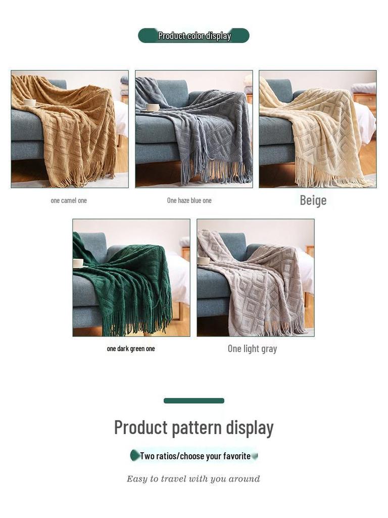 Knitted Jacquard Throw Blanket for Sofa, Office, or Nap
