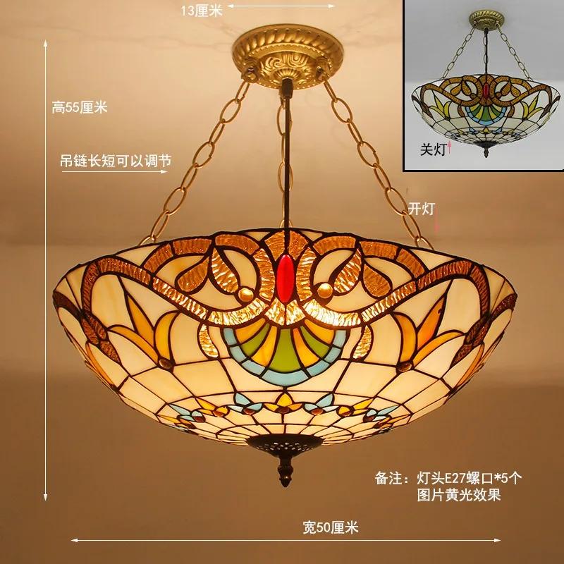 40cm Tiffany Mediterranean Stained Glass Pendant Light Vintage Hanging Lamp for Dining Room Kitchen Light Fixture Home Art Decor