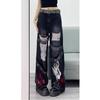Ripped Distressed Wide Leg Denim Pants Women Loose Fit High Waist Streetwear Vintage Punk Style