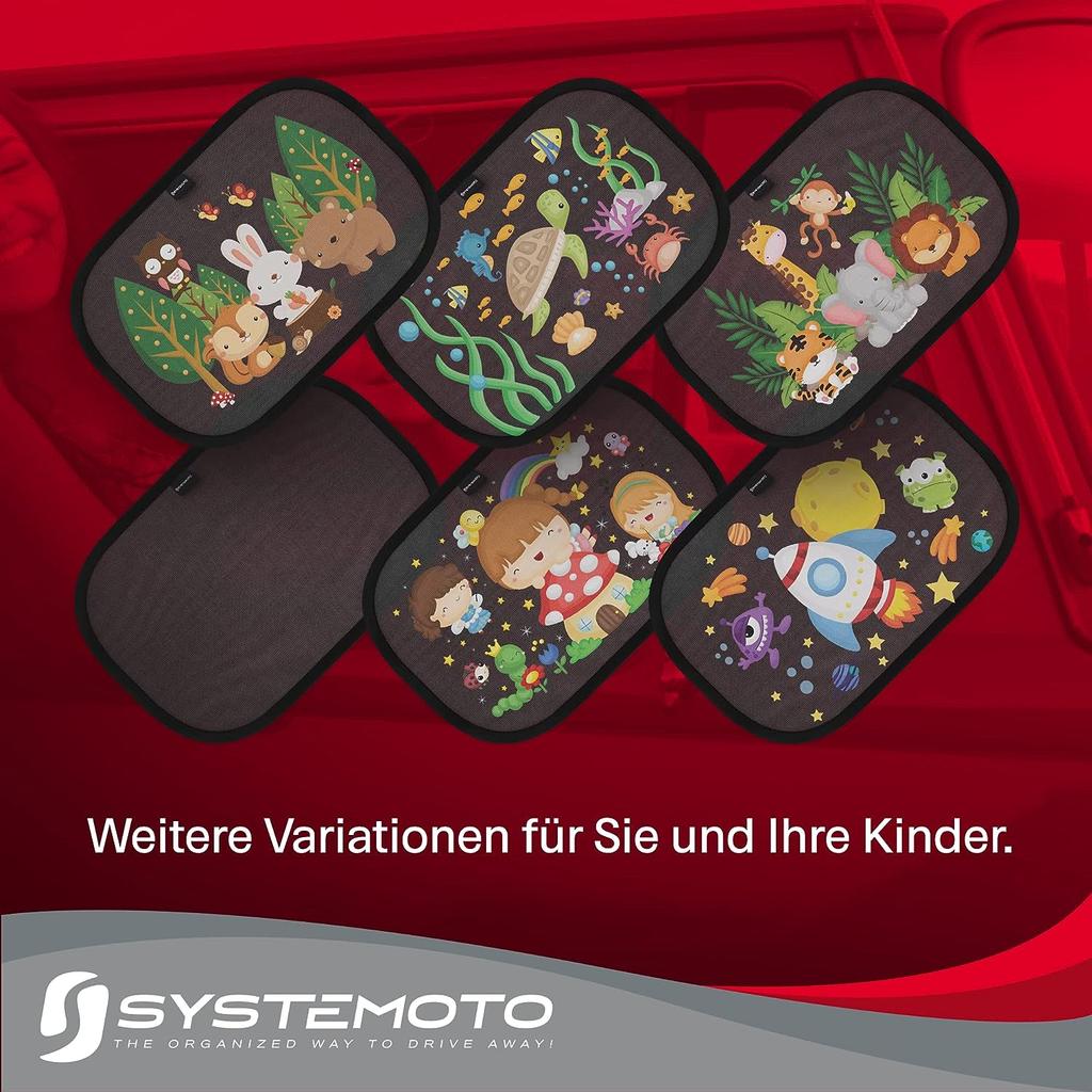 Baby Car Sun Shade with Certified UV Protection, Self-adhesive Sun Shades for Children with Cute Animal Designs, Set of 2