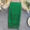 Women's Plus Size High Waist Fringe Patchwork Bodycon Pencil Midi Skirt for Parties