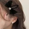 Women Hairpin Smooth Edges Smooth Satin Ribbon Bow Sparkling Rhinestone Rounded BB Clip Hair Accessory