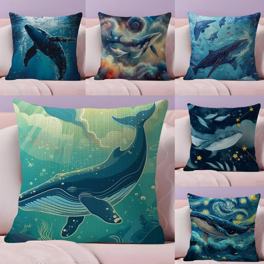 Whale Fashion Cushion Cover Natural Linen Pillow Case DoubleSided Print Decorative Sofa Pillowcase Home Decor Gift
