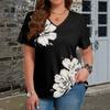 Summer V-neck Flower Pattern 3D Printed Top Fashionable Casual Short Sleeved Women's T-shirts