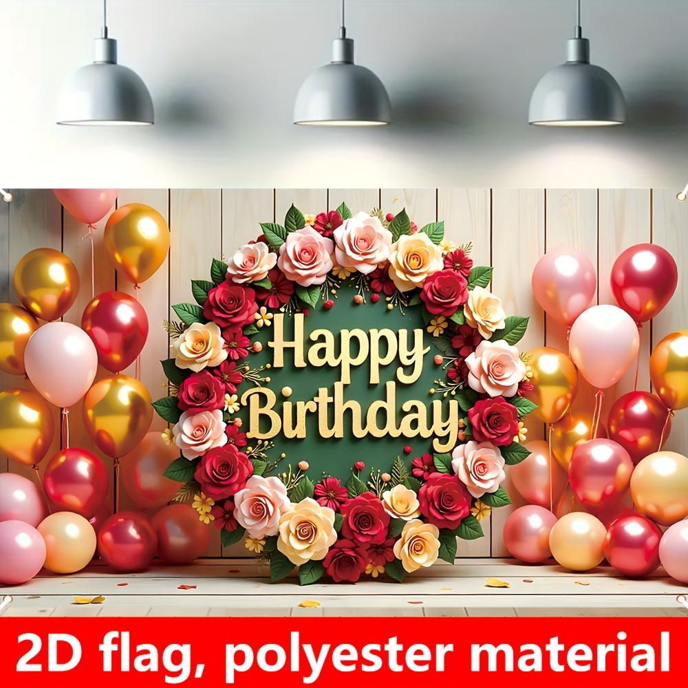 1Pcs Happy Birthday Balloons Floral Celebration Decoration Background Birthday Backdrop Decorations For Photo Studio Booth Party