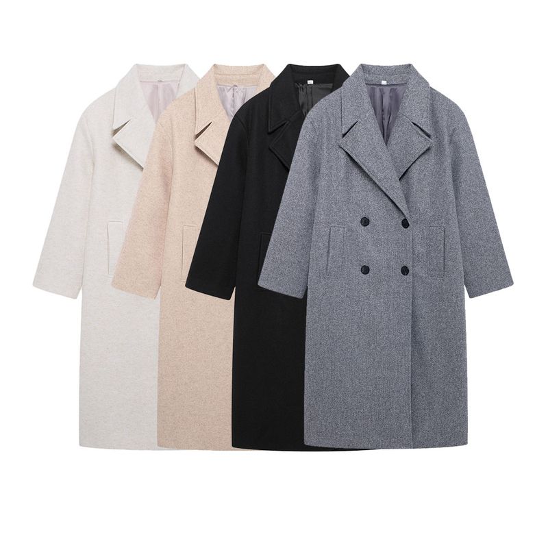 Kaslead New Arrival Women's Clothing Fashion Style Fashion Minimalist Elegant Decorated Row Button Lapel Long Woolen Coat