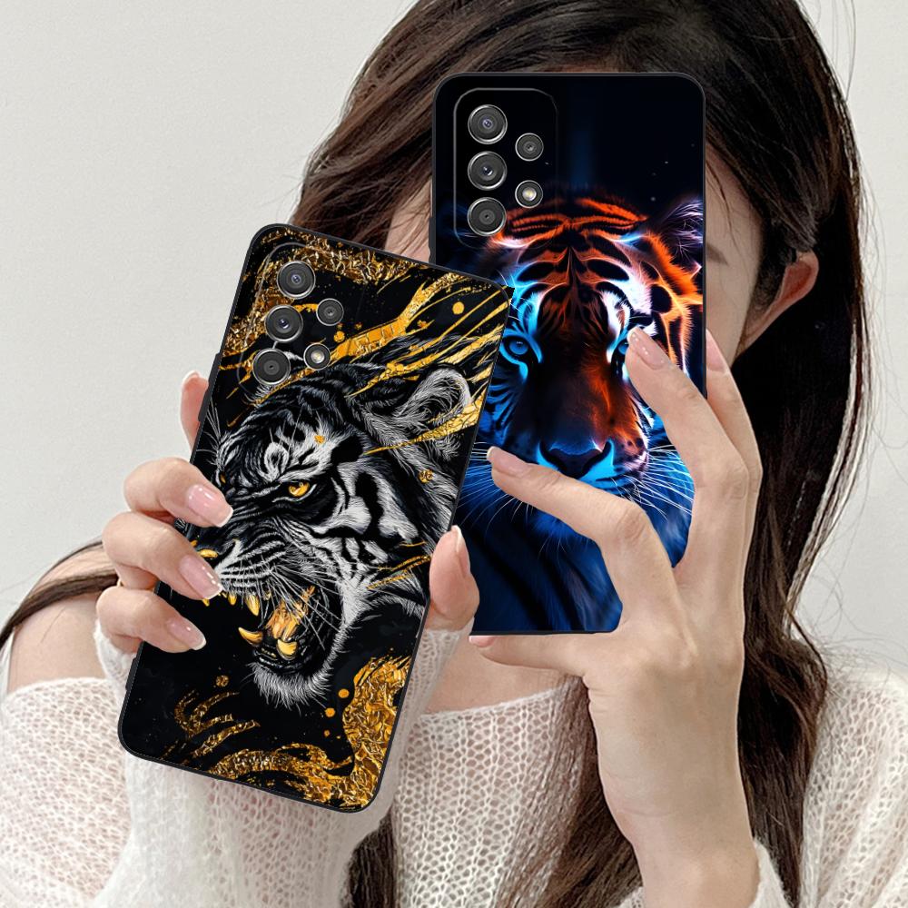 Tiger Neon Mobile Cell Phone Case for Samsung Galaxy M55 54 42 35 34 33 32 23 22 15 14 13 12 F55 5G Colorful Cover Luxury Cover