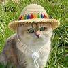 Summer Pet Sun Hat Cat Straw Hat, with Lace And Bow, Adjustable Protection Cute for Cats Small Dogs Outdoor Walks
