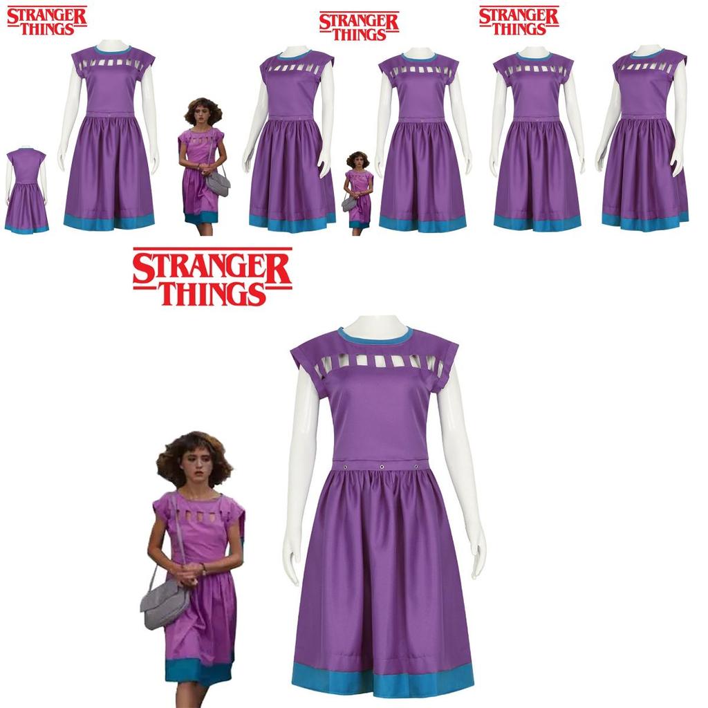 Nancy Wheeler Cosplay Costume For Stranger Things 3 Fans Purple Dress Outfit For Halloween