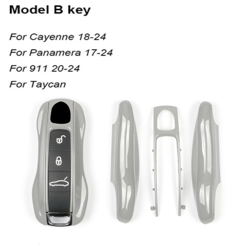 Key Case Cover Shell Replacement Remote Control Fob Cover Grey Track For Porsche Macan Boxster 718 911 Panamera Cayenne