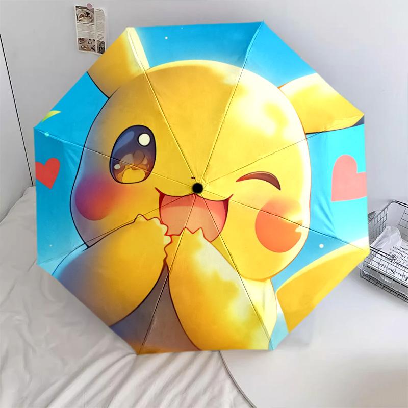 Fantasia Pikachu, ombrello pieghevole automatico, design portatile e pieghevole, 8 stecche, un regalo di Natale o di compleanno.
