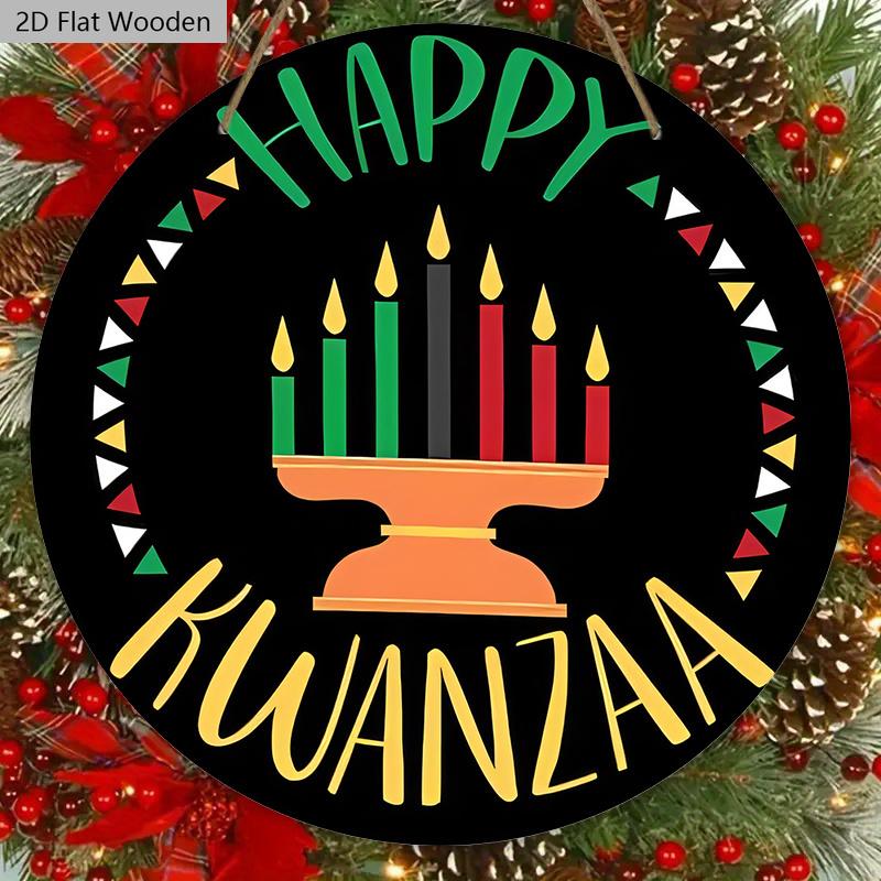 Happy Kwanzaa Simple Wooden Sign - Classic Round Sign for Front Door, Wall Hanging Decor - Ideal Kwanzaa Decoration