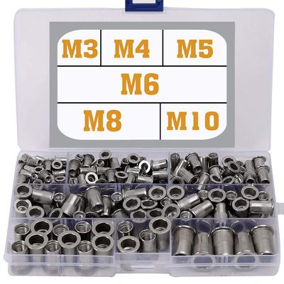 Aço Inoxidável   M3  M5 M6 M8 M10 ert Kit Sortido de Rebites de Inserção Roscada 199 Peças