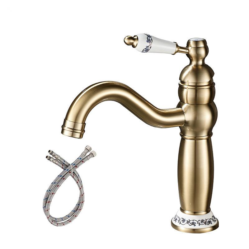 Brushed Gold Bathroom Faucet Antique Basin Faucet Chrome Sink Mixer Tap Hot & Cold Deck Mounted Lavatory Crane Water Tap Black