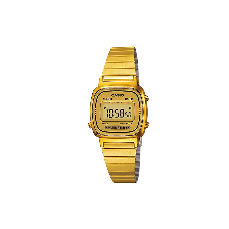 Casio small gold watch classic retro square small gold nugget LCD display waterproof movement quartz movement Japanese and Korean watch LA670WGA-9 золотой