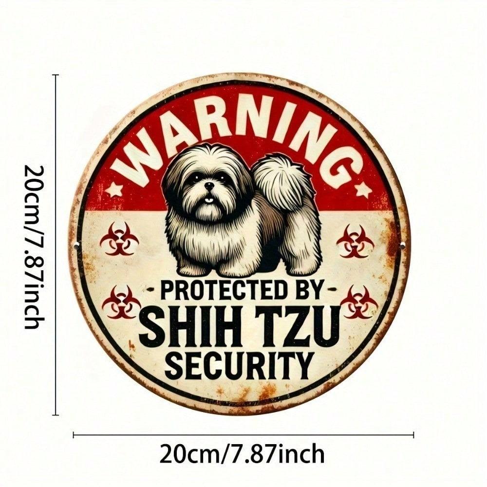 Vintage Funny Shih Tzu Dog Warning Tin Sign 8 Inch Round Metal Wall Decor for Home Bar Garage