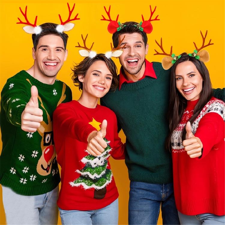 Reindeer Antler Headband Ornament Adjustable Size Christmas Reindeer Headband with Soft Antlers and White Sphere