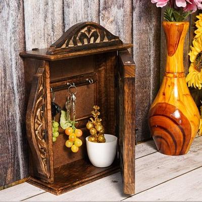 Llavero de madera con diseño de jaula con puerta de flores, organizador de llavero antiguo, colgante de pared rústico, soporte para 6 ganchos para llaves, decoración para el hogar y la oficina