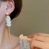 White Petal Flower Drop Earrings for Women Elegant Temperament Simulated Pearl Tassel Earrings Wedding Romantic Jewelry Gifts