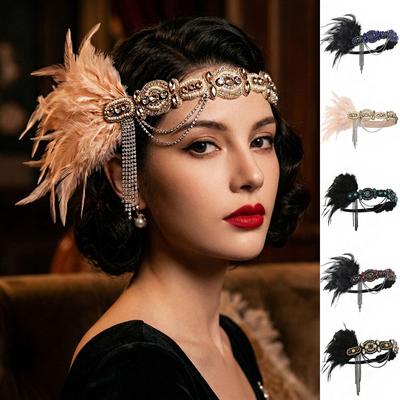 Vintage Cosplay Dress Headwear Crystal Masquerade Hair Band Retro Flapper Headband  Women