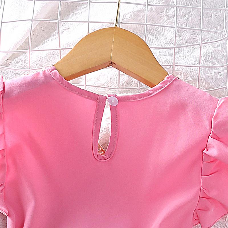 Children'S Clothing European And American Style Girls' Dress New Summer Model With Flutter Sleeves Lace Trim Small V-Neck Princess Dress