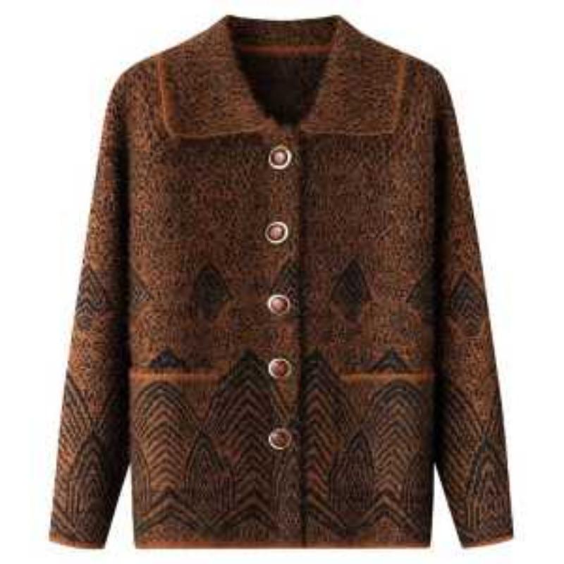 

Одежда для пожилых людей среднего возраста Весенне-осенняя женская кофта-жакет для бабушки Мамин вязаный кардиган Топ XL коричневый
