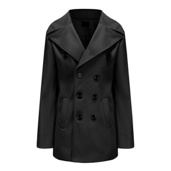 Men Fall Winter Trench Coat Double-breasted Solid Color Buttons Lapel Thick Long Sleeve Mid Length Cardigan British Style Windproof Men Jacket Coat