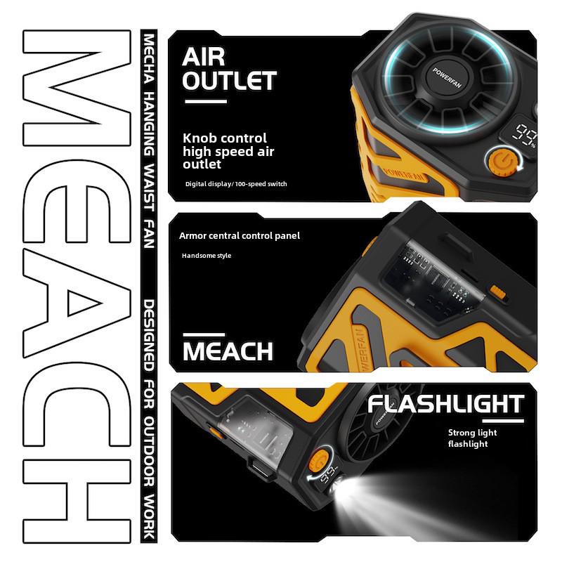 Mecha Tragbarer Hüft-Hängeventilator: Starker Wind, USB-wiederaufladbar, Ideal für Baustellen.
