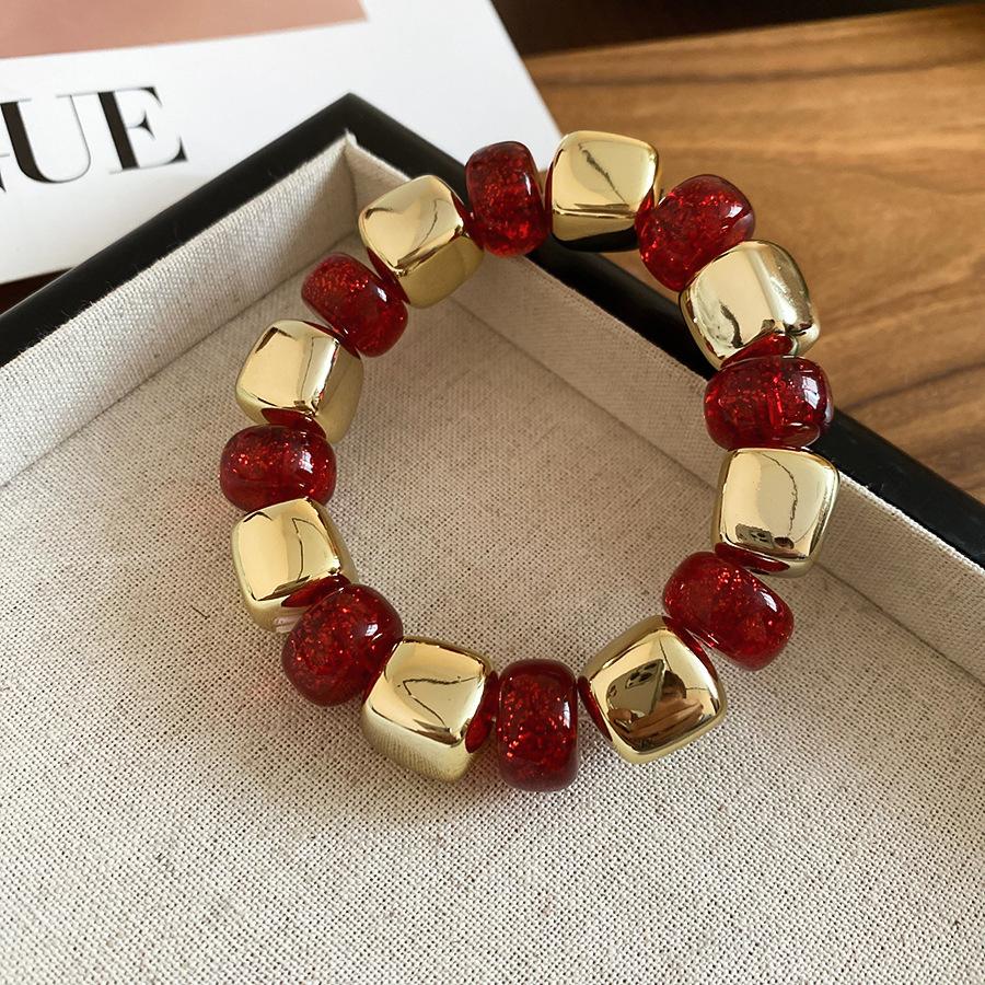 

Popular 2026 Two Tone Sequined Acrylic Beads Irregular Geometric Elastic Strand Bracelets for Women Anniversary Gift 22cm червоний