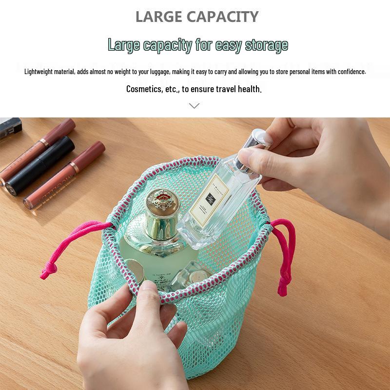 Dopamine Round Bottom Mesh Toiletry & Travel Bag - Outdoor Makeup, Fitness & Swimming Drawstring Bag