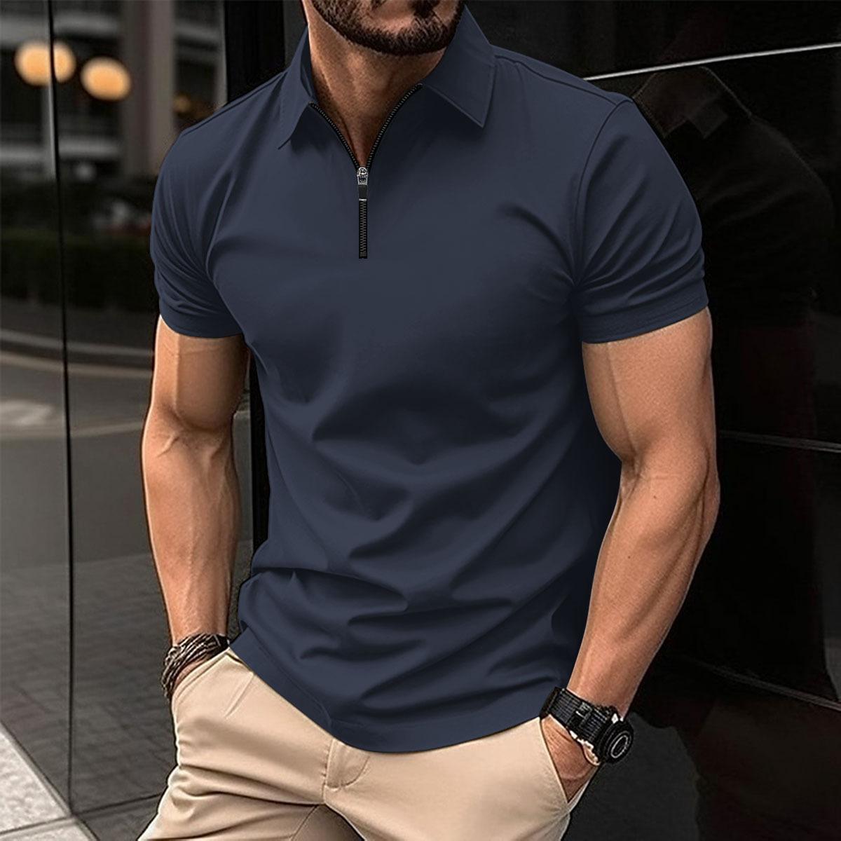 

Men s Collared Casual Polo Shirt with Zip – Plain-Coloured, Loose-Fitting, Versatile Sports Top XXXL Темно-синій