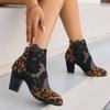 Mode 2024 Neue Schuhe für Damen Sandalen Damenstiefel Leopard Stiefeletten Damen Schnürung Floral Reißverschluss hinten Runde Zehenpartie High Heels Schuhe Weiblich